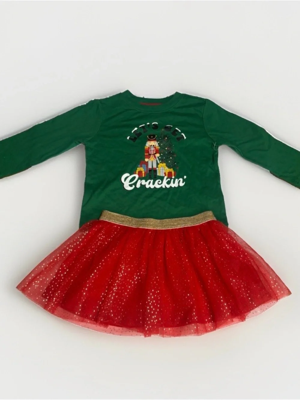 Holiday Time Girls 18M Christmas 2pc Skirt Set Long Sleeve Top Tulle Glitter NEW